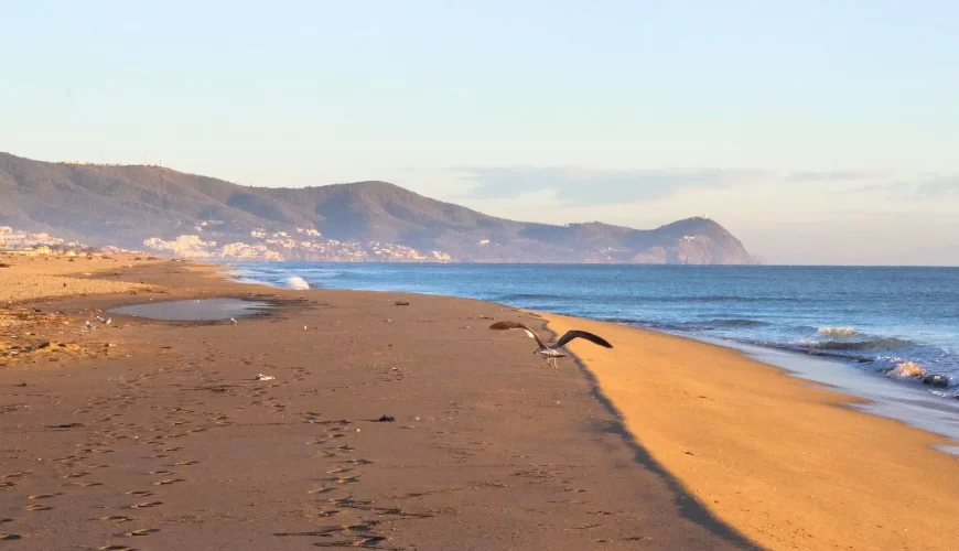 La plage de sable doré de Martil au pied des montagnes du Rif
