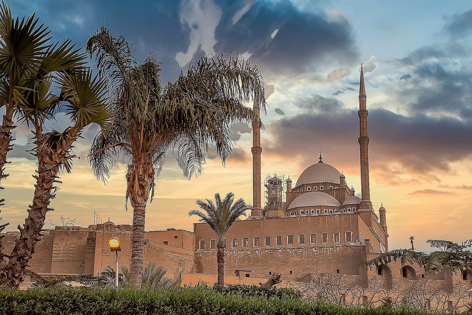 La mosquée de Mohammed Ali et les palmiers de la Citadelle du Caire