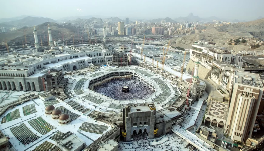 Vue aérienne de la Grande Mosquée et de la Kaaba à La Mecque, en Arabie saoudite