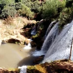 Le bassin et les cascades d'Ouzoud entourés de verdure, au Maroc