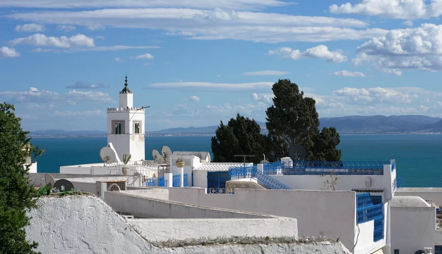La mosquée blanche de Sidi Bou Saïd face à la Méditerranée en Tunisie